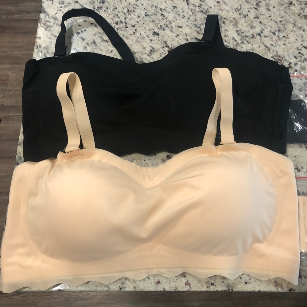 Black and tan bras with removable straps.